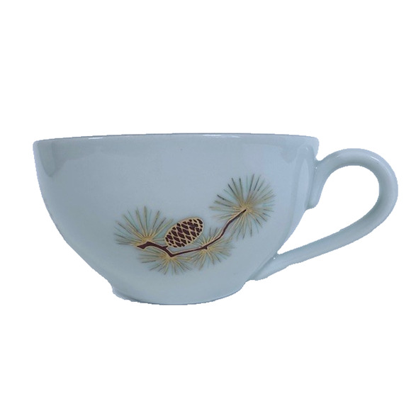 Fukagawa Arita Pine Cone (1)Flat Cup Tea Green/Gold Needles Brown/Gold Branches - Picture 1 of 15